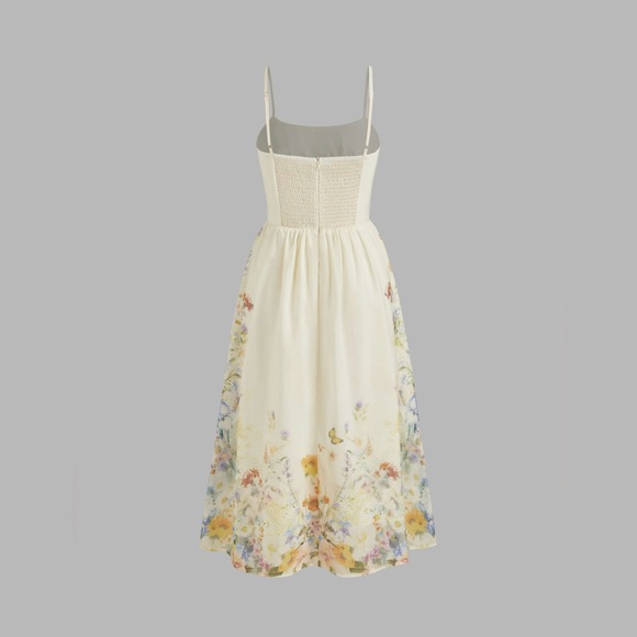 CIDER Floral Shirred Midi Dress | Small | Beige Cottagecore - Picture 4 of 11